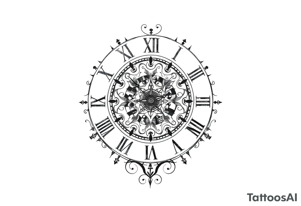 vintage roman numerals within ornate clockwork mechanism tattoo idea