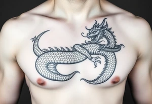 dragon on right chest wrapping over shoulder with naga in telugu tattoo idea