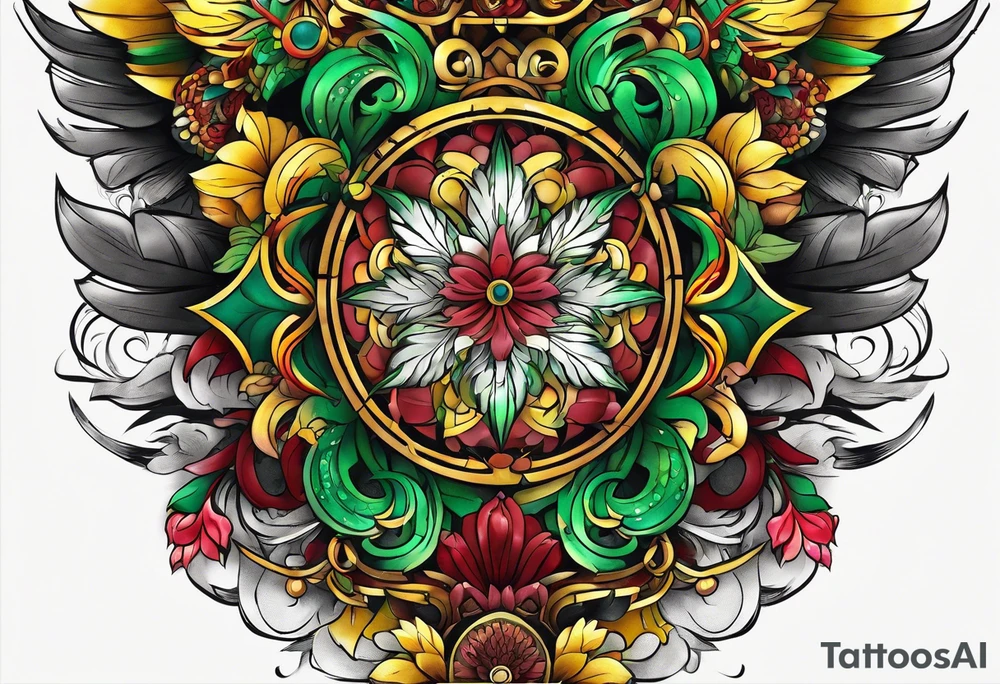 The number 24 with colors green, yellow, maroon and black tattoo idea