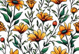 simple long stem wildflower bouquet tattoo idea