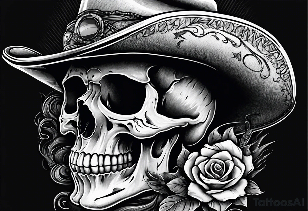 Screaming skull with cowboy hat tattoo idea