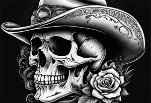 Screaming skull with cowboy hat tattoo idea