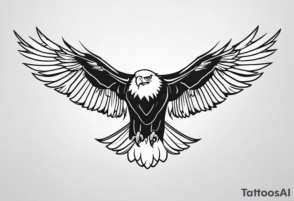 bald eagle with its wings spread, very simple line design tattoo idea