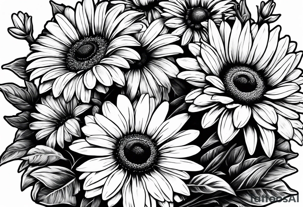 Daisy bouquet with stems and with a sunflower tattoo idea Daisy bouquet with stems and with a sunflower tattoo idea