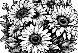 Daisy bouquet with stems and with a sunflower tattoo idea
