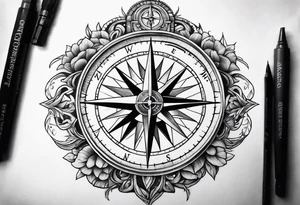 Compass with roots tattoo idea
