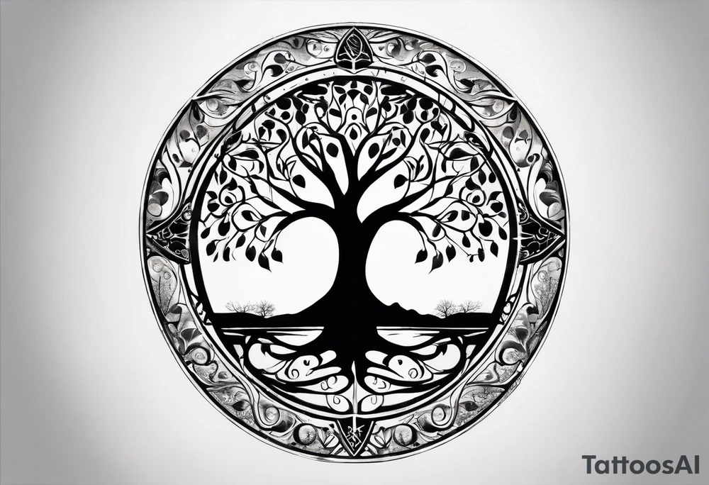 A Tree of Life in a circular design. The Dates 12.02.1985 and 21.02.1987 should be part of the tattoo, too. tattoo idea