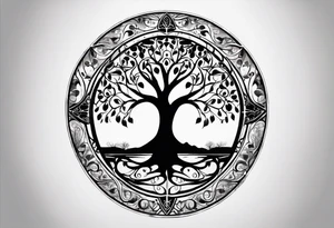 A Tree of Life in a circular design. The Dates 12.02.1985 and 21.02.1987 should be part of the tattoo, too. tattoo idea