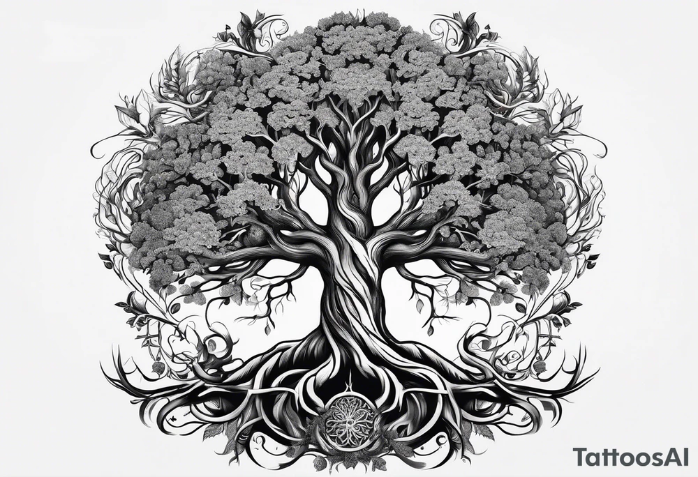 knurly yggdrasil with roots tattoo idea