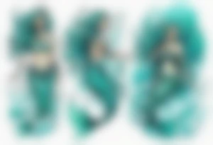 a turquoise mermaid standing in the sea surrounded by crashing waves tattoo idea