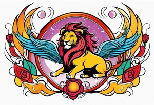 Lion phoenix rose moon tattoo idea