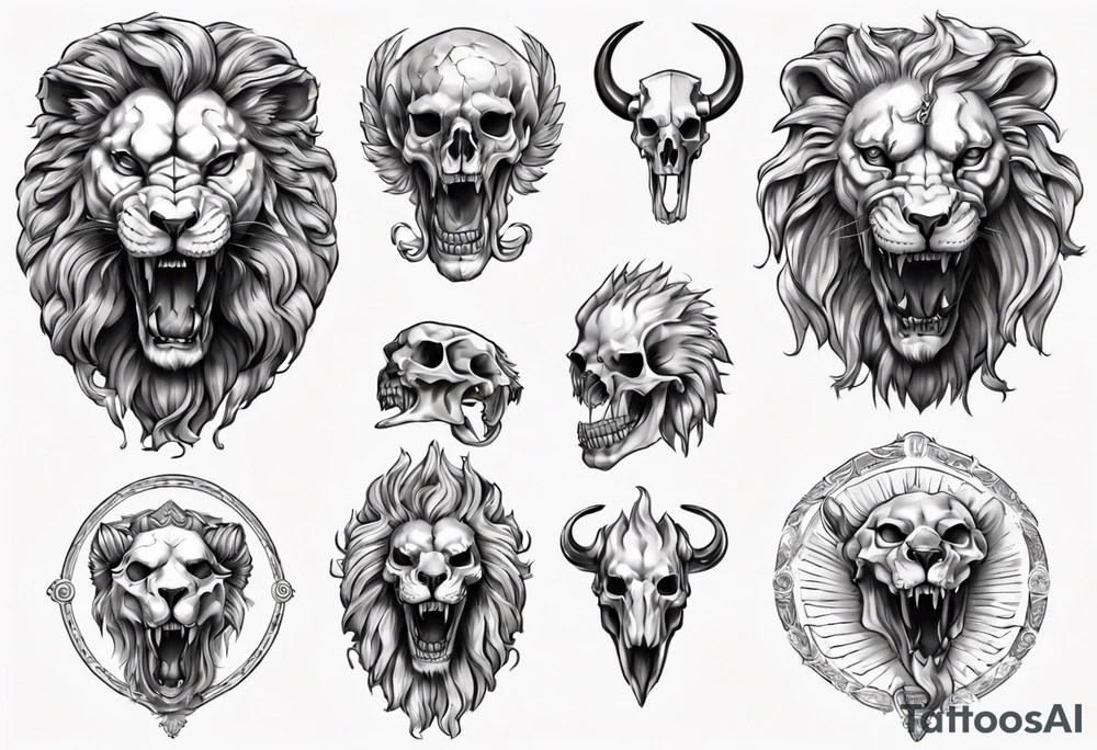 Lion skull statue Roman ancient tattoo idea