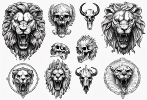 Lion skull statue Roman ancient tattoo idea