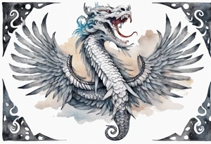 a solitary white feathered serpent wearing a grey crown tattoo idea