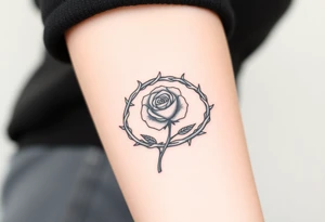 Oblong Crown of braided thorns with a rose with a stem in the middle tattoo idea