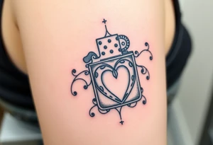 A traditional style tattoo design of a vintage zippo lighter with a traditional mom heart on the front tattoo idea
