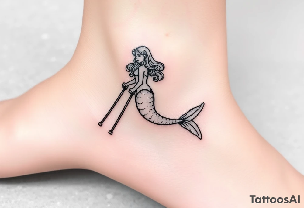 Mermaid with crutches tail tattoo idea