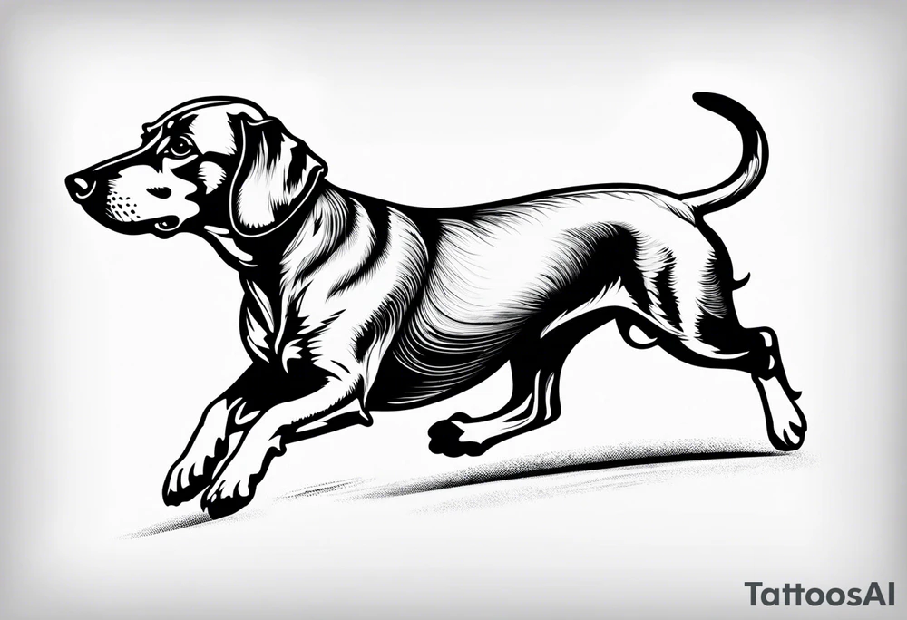 Outline of sausage dog running tattoo idea