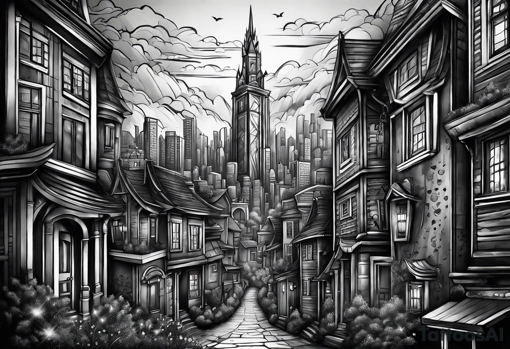 full arm sleeve very dark emerald city tattoo idea full arm sleeve very dark emerald city tattoo idea