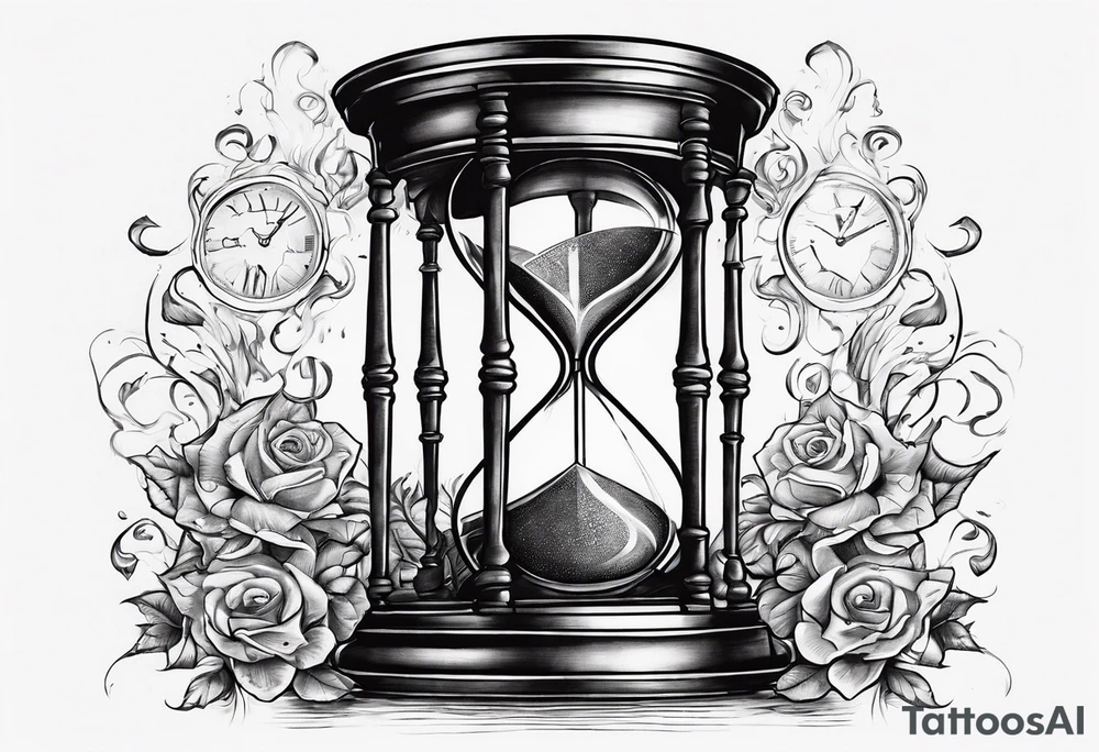 draw me a clock hourglass with numbers falling from the clock. in the hourglass tattoo idea
