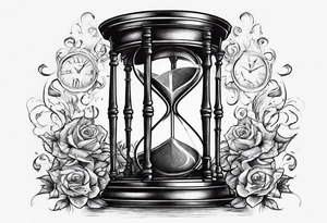 draw me a clock hourglass with numbers falling from the clock. in the hourglass tattoo idea