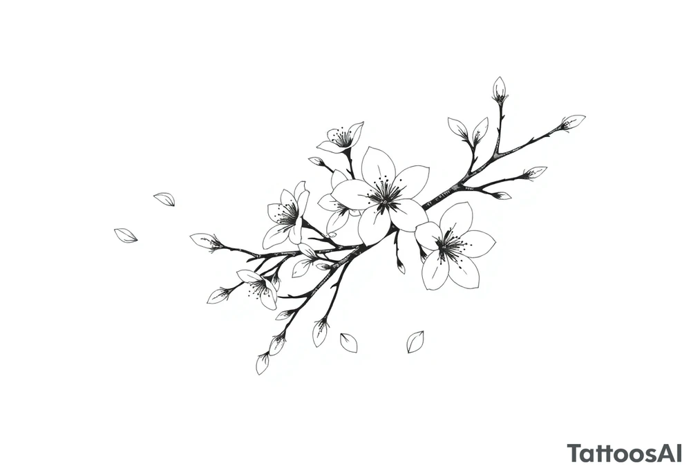 delicate cherry blossoms swirling in spring breeze with petals tattoo idea