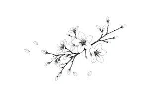 delicate cherry blossoms swirling in spring breeze with petals tattoo idea