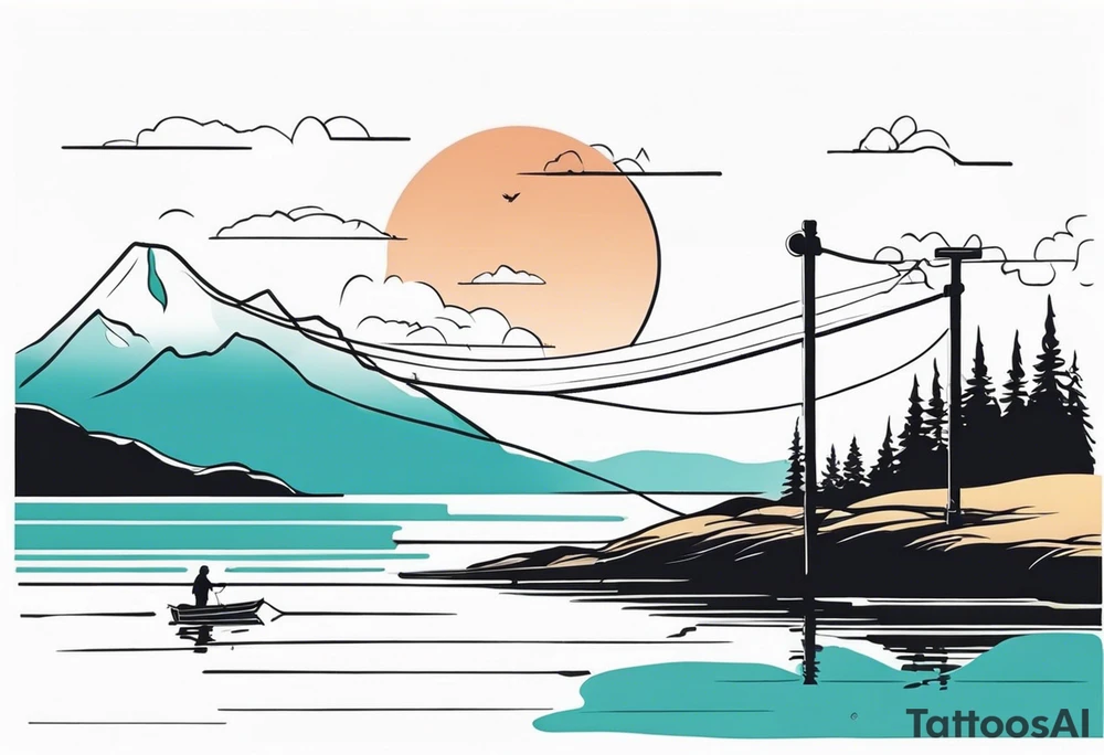 landscape and fishingpole and line with hook tattoo idea landscape and fishingpole and line with hook tattoo idea