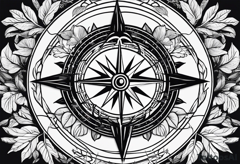 The compass is in the center, surrounded by a few eggplant leaves. tattoo idea