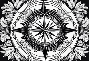 The compass is in the center, surrounded by a few eggplant leaves. tattoo idea