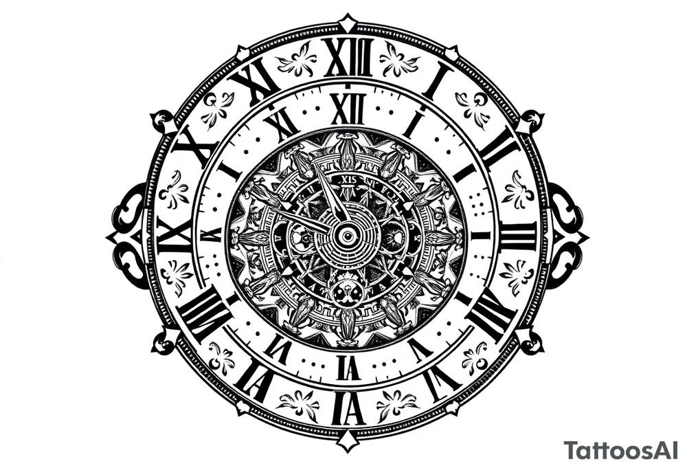 vintage roman numerals within ornate clockwork mechanism tattoo idea