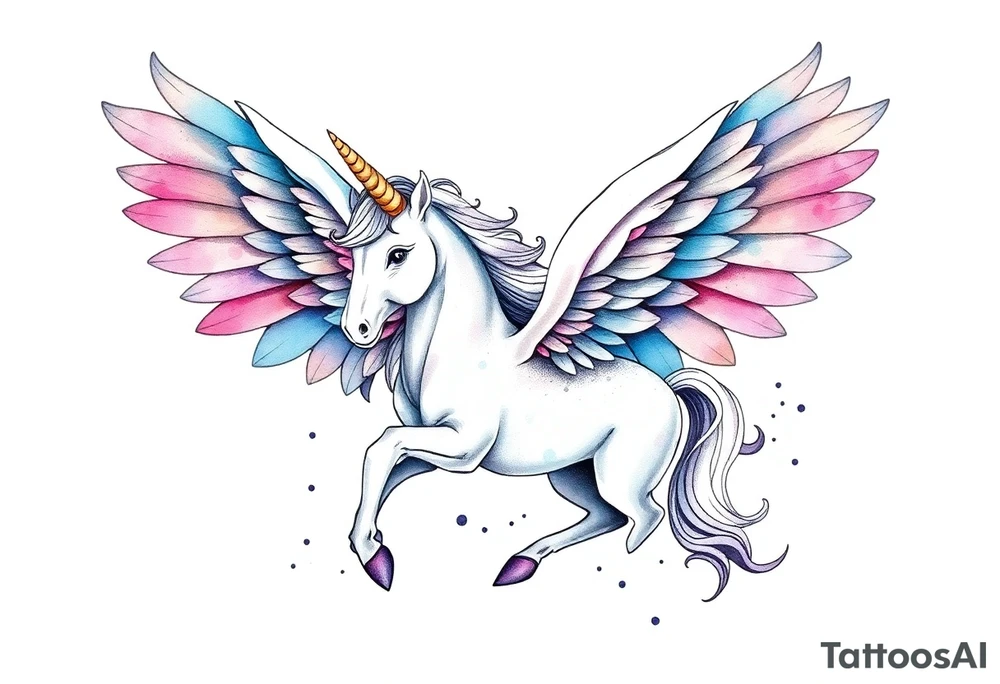 Unicorn with wings tattoo idea