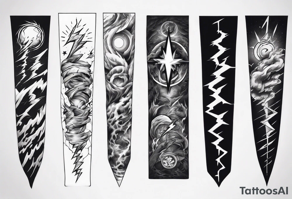 forearm sleeve thunder pattern tattoo idea