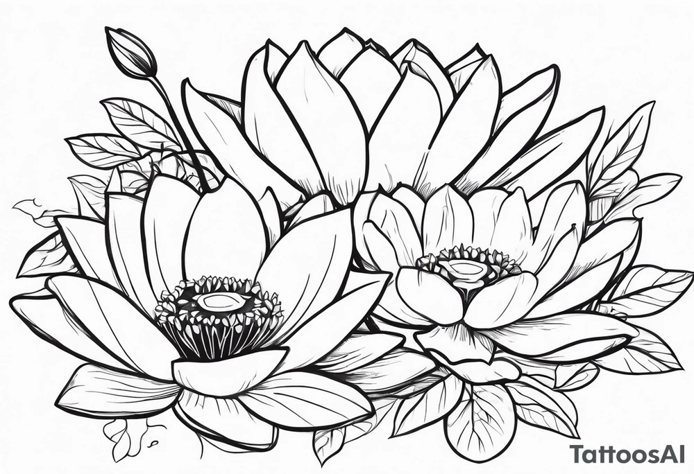 waterlily and morning glory flower bouquet tattoo idea