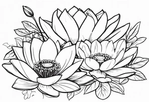 waterlily and morning glory flower bouquet tattoo idea