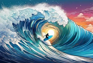 Surfing wave tattoo idea