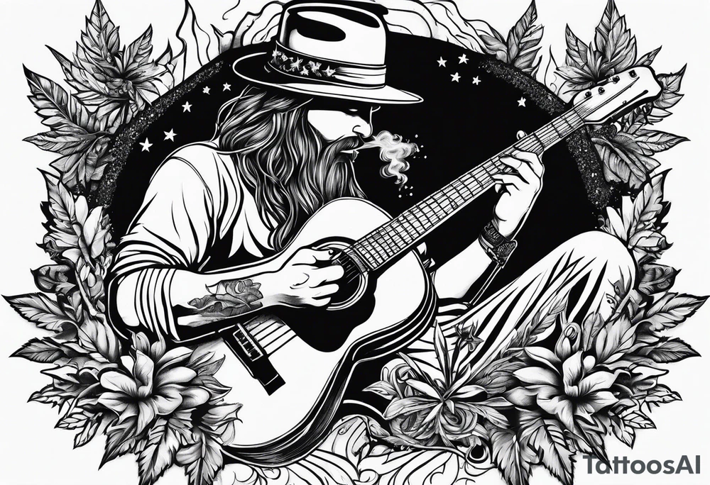 smoking weed, reading a book, playing guitar tattoo idea