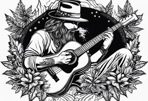 smoking weed, reading a book, playing guitar tattoo idea