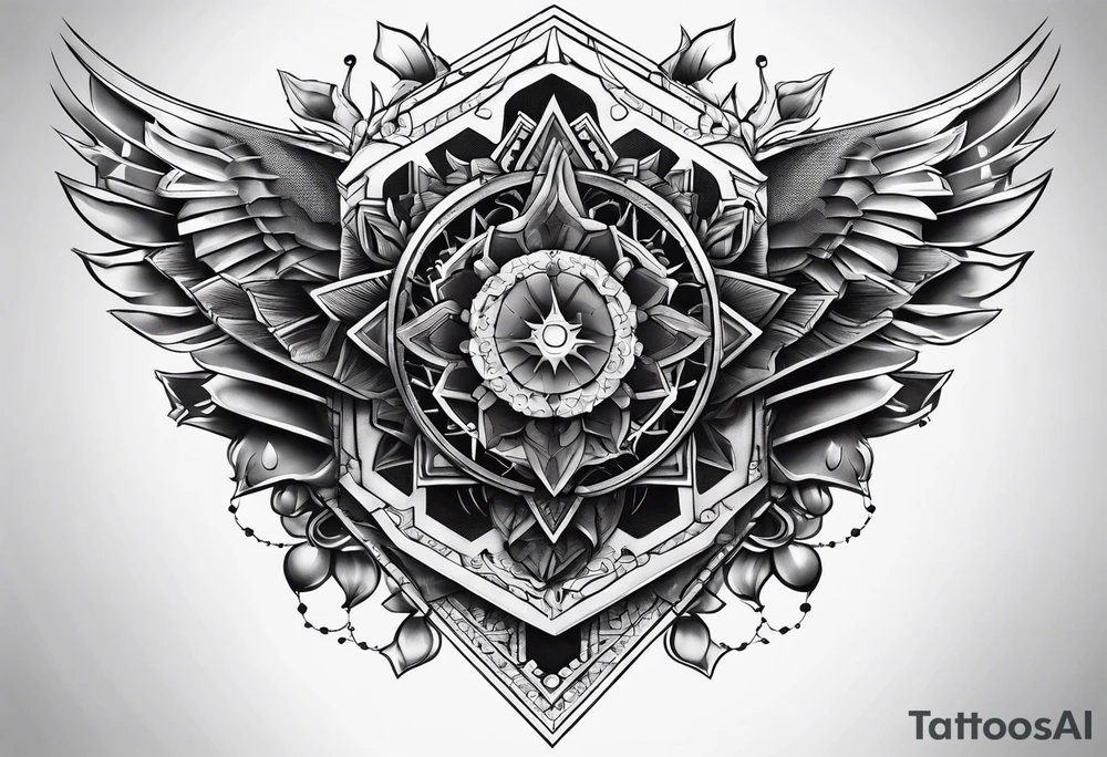 hexagon chest vertical tattoo idea