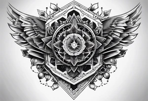 hexagon chest vertical tattoo idea