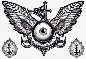 Anchor cross sparrow eye tattoo idea