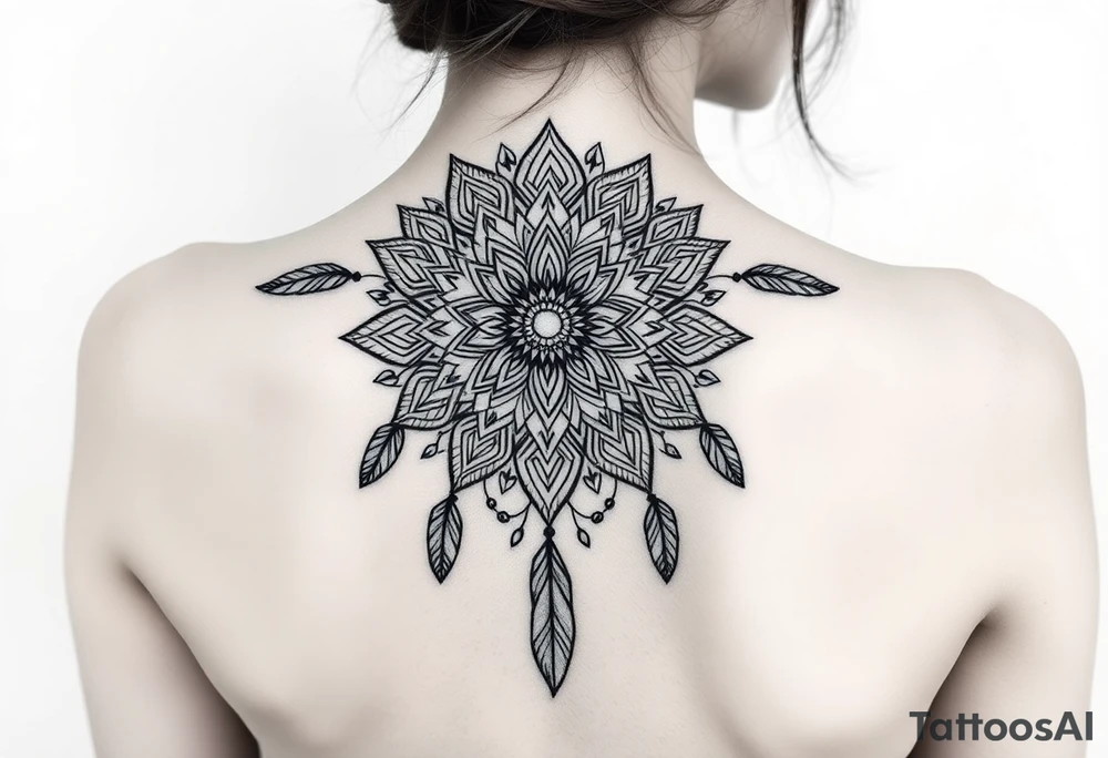 spiritual feathers ornamental mandala shaman tattoo idea
