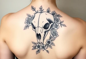 Line polar bear skull intertwined with climbing roses and thorny vines tattoo idea