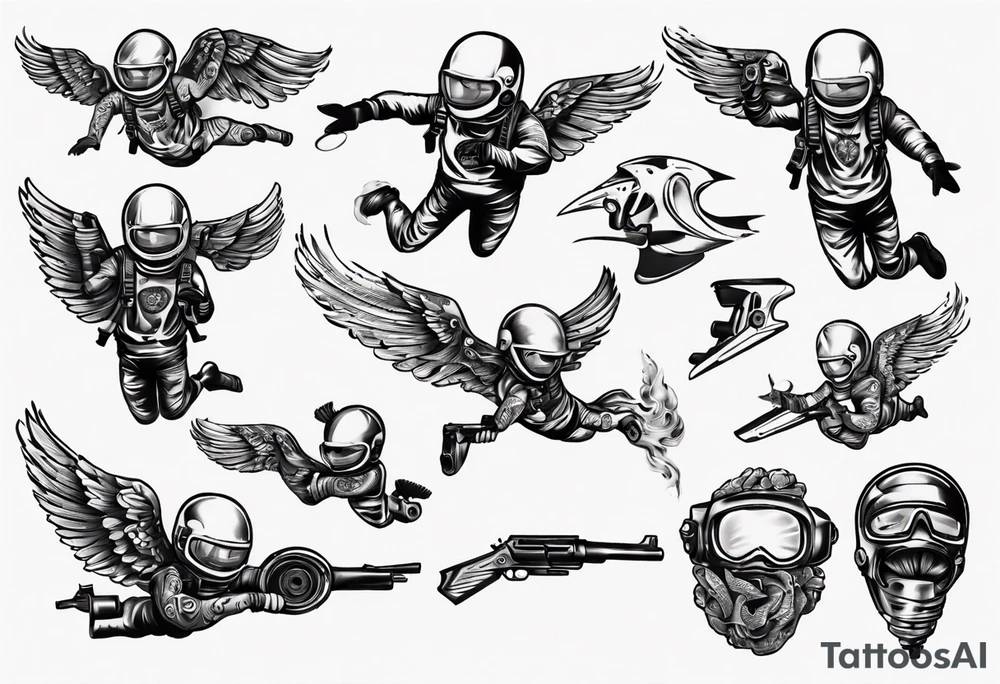 skydiving and shooting guns tattoo idea