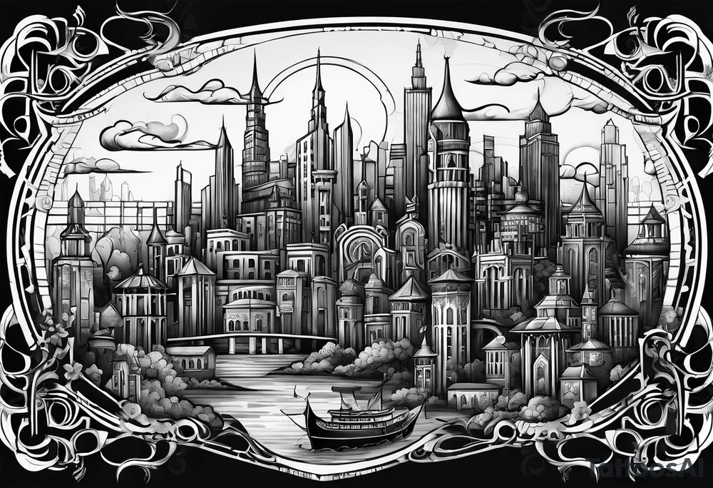 very dark emerald city tattoo idea