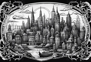 very dark emerald city tattoo idea