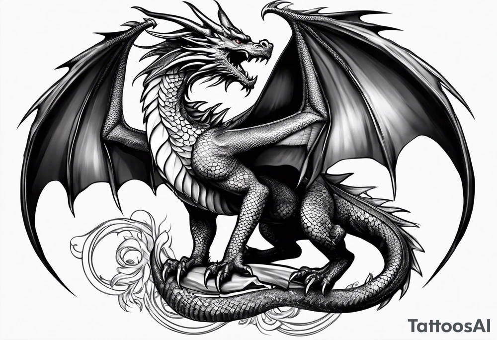 Beautiful female dragon with wings spread tattoo idea Beautiful female dragon with wings spread tattoo idea
