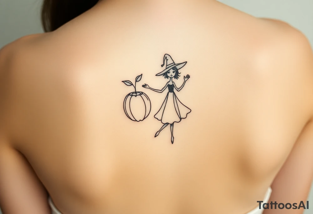 Coconut with a lime and a dancing magical witch girl tattoo idea