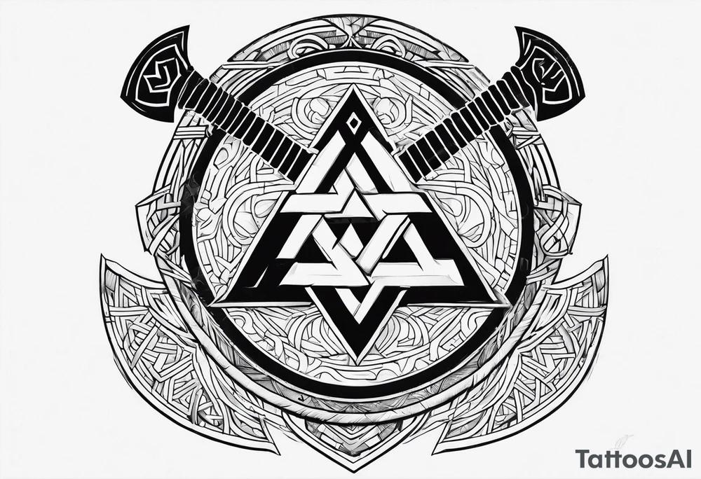 Valhalla sword shield axe Valknut tattoo idea