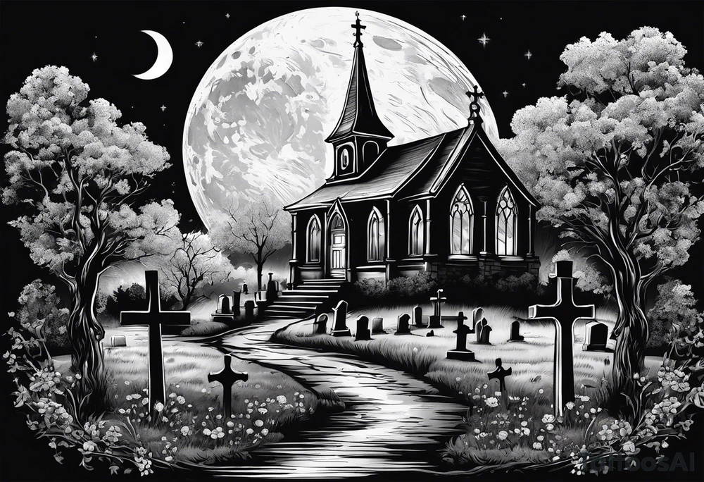 graveyard with moon tattoo idea